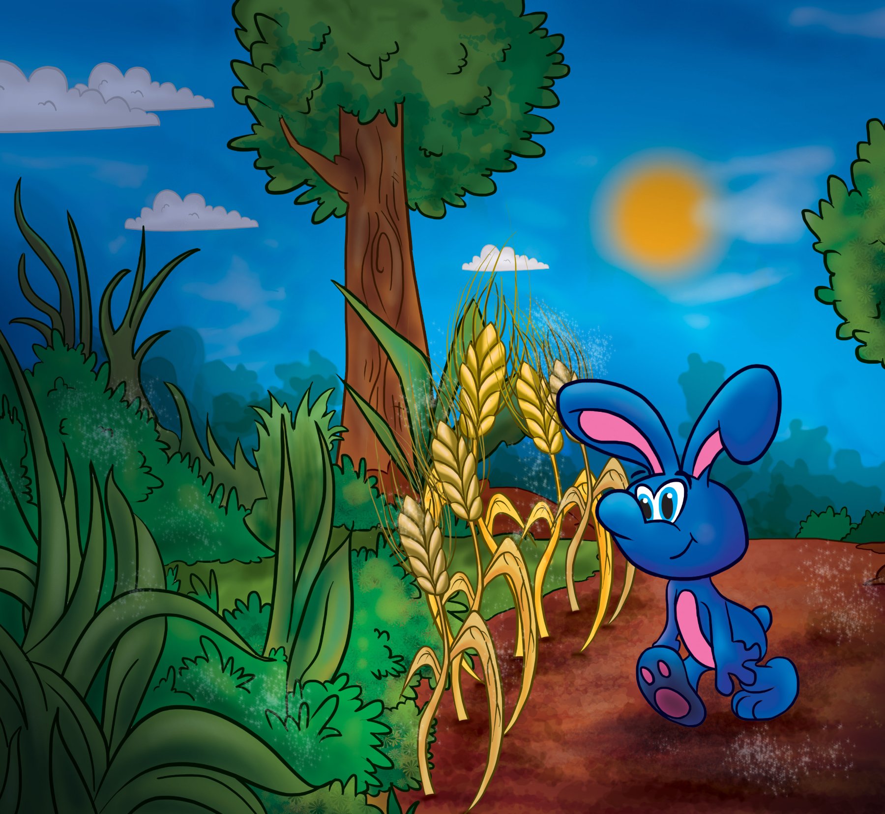 Blue rabbit in the wheat field