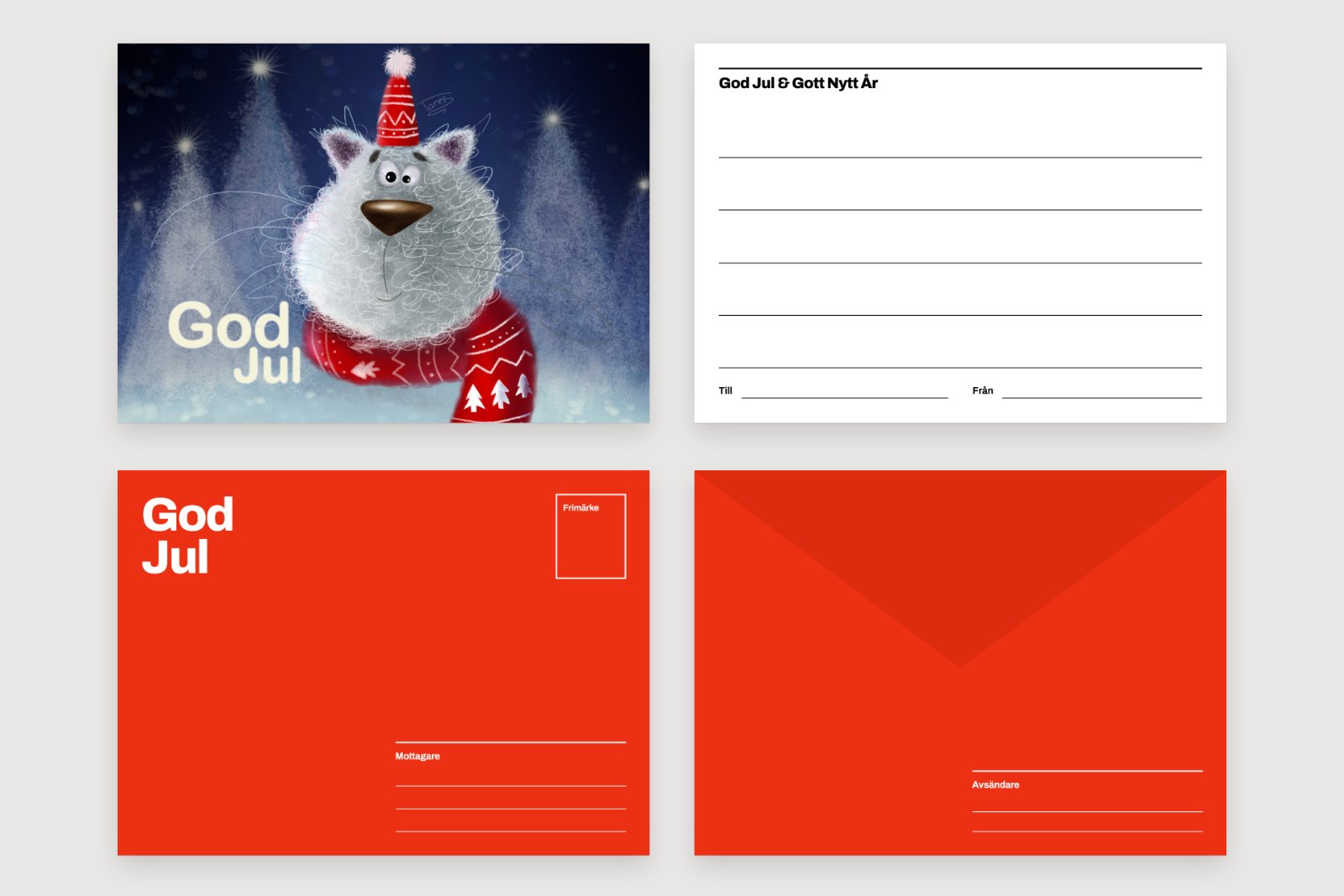 Card front, card back, envelope front and envelope back